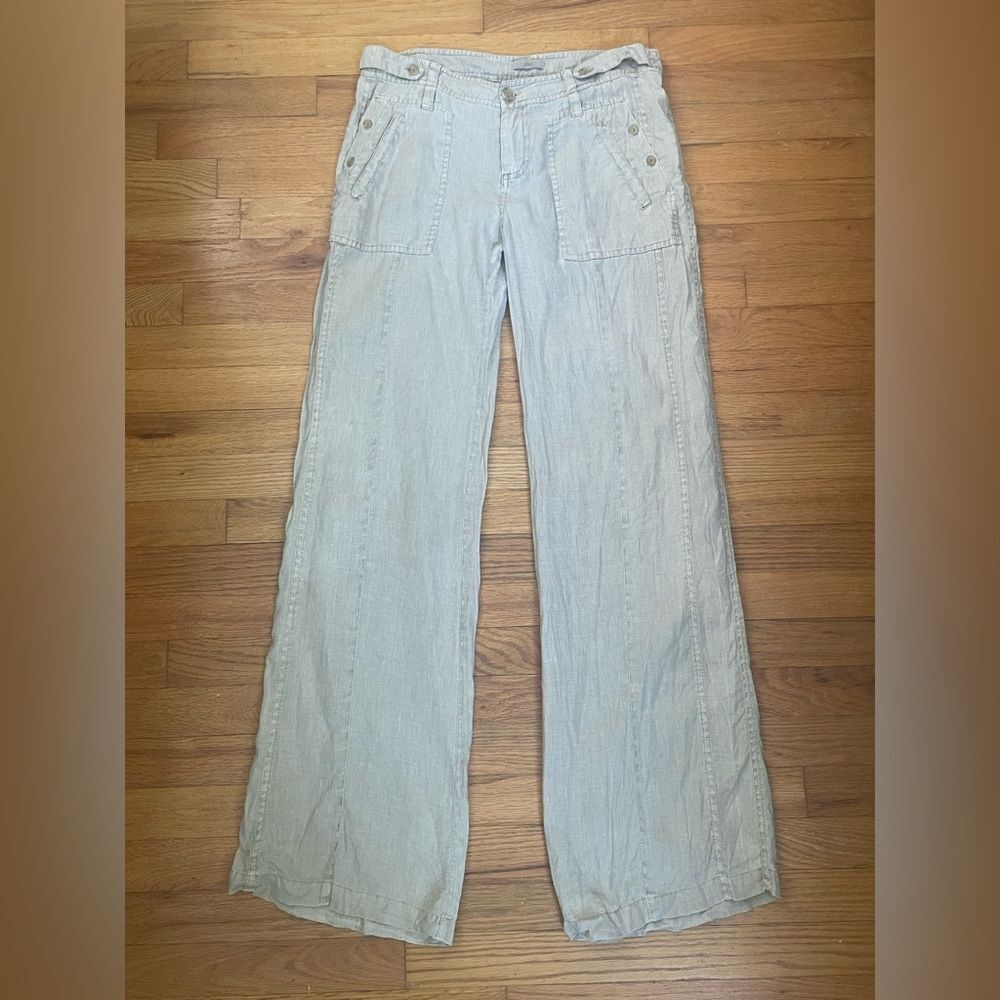 joie anthropologie 100% linen lightweight tan grey wide leg sailor pant size 4